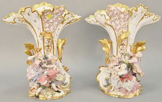 Pair of Paris porcelain and bisque vases (imperfections). ht. 16 1/2 in.