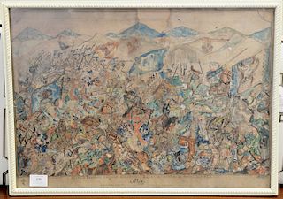 B. Howe, watercolor pen and ink, Death of General Patrick Sarsfield Karl of Lucan at the Battle of Laden 1693, Irish Folk Art drawin...