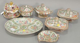 Eight piece lot to include a pair of rose medallion platters (10 1/2" x 13 1/2") and six piece rose medallion lot to include three c...
