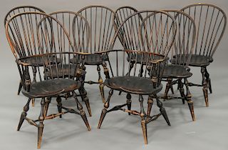 D.R. Dimes set of eight Windsor style chairs, six side chairs and two armchairs, all signed D.R. Dimes. ht. 38 1/4 in.