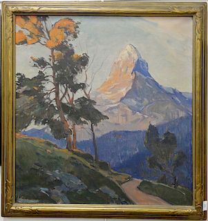 "Matterhorn" oil on canvas, signed illegibly lower left. 32" x 30"