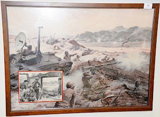 Frank Tinsley (1899-1965), gouache on board, Why don't we have Battlefield Television?" Mechanix Illustrated Battle Scene, signed lo...