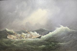 Arthur Wellington Fowles (1815-1878), oil on board, Orontes in a Gale, signed lower left: A. W. Fowles, titled and marked on verso: ...