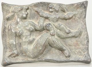 Chaim Gross (1904-1991) bronze plaque, mother and child, signed Chaim Gross. 3 1/2" x 5"