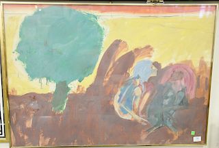 Robert Beauchamp (1923-1995), mixed media on paper, two figures sitting by a tree, signed middle left: Beauchamp 60, signed lower ri...