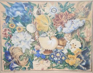 Still life watercolor of flowers and shells having embossed seal mark top right. sight size 14" x 18" 
Provenance: Estate of Kenneth...