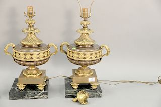 Pair of bronze urns (ht. 16 1/2 in.) made into table lamps.