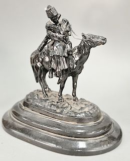 Metal figure Russian Kosak and girl on horse. ht. 9 1/2 in.