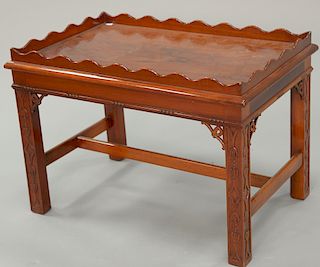 Fineberg Chippendale style mahogany coffee table, 
gallery top on blind carved legs. 
height 19 inches, top: 17" x 27"