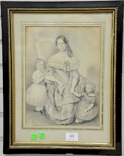 Two piece group to include Louise Berka (19th century), pencil on paper, Family Portrait with mother and two children, signed lower ...