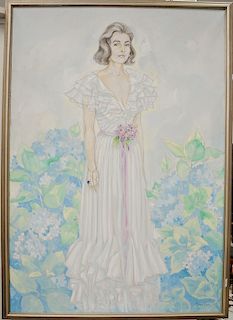 Richard Banks (1929), oil on canvas, full length portrait of Mrs. Alan T. Schumacher, July 31, 1973, signed lower right: Richard Ban...