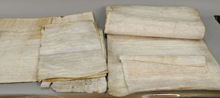 Twenty-four piece vellum lot of 18th century documents, various sizes. Largest: 58 1/2'' x 22 1/2''