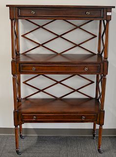 Contemporary etagere with three drawers. ht. 62 in., wd. 39 in.