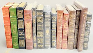 Group of fourteen leather bound books to include Dracula Bram Stoker, Beowuff, Titanic, The Federalist, Scarlet Letter, Whitehouse,...
