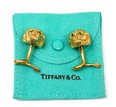 Tiffany & Co. 18k Yellow Gold Emerald Coiled Tail Lion Cufflinks