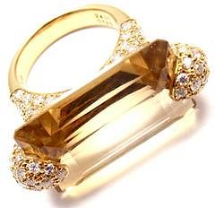 Estate 18k Yellow Gold 1.85ct Diamond Large 24ct Citrine Ring