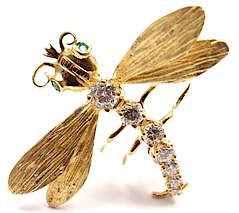 Herbert Rosenthal HR 18k Yellow Gold Diamond Dragonfly Pin Brooch