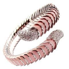 ROBERTO COIN 18k White Gold Enamel Ruby Diamond Cobra Bangle Bracelet