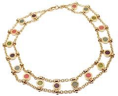 Bvlgari 18k Yellow Gold Coral Amethyst Agate Link Necklace