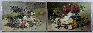 CAUCHOIS, Eugene H. Two Oils on Canvas. Floral