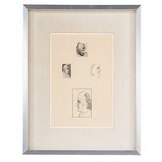Leonard Baskin, "Four Artists", wood engraving