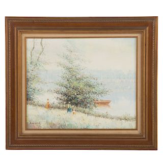 Andre Gallard. Spring Day by the Lake, oil
