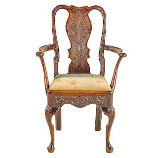 Queen Anne style carved arm chair