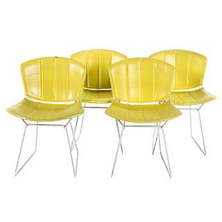 Four Harry Bertoia style enameled wire side chairs