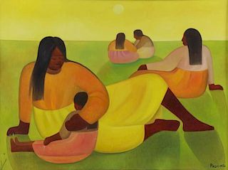 PESCINA, Aurelio. Oil on Canvas. Four Seated Women