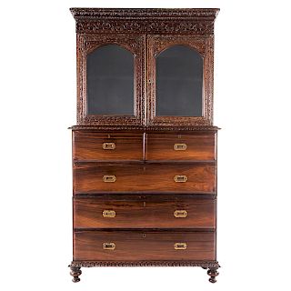 British Colonial carved rosewood cabinet