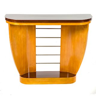 Deco style birch & mahogany console table