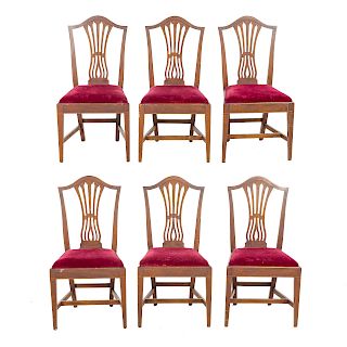 Six Potthast inlaid mahogany dining chairs