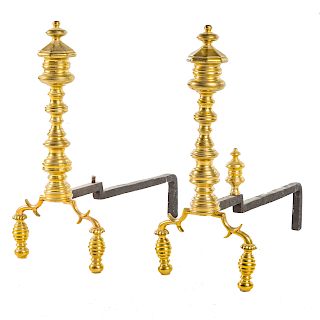 Pair Classical style brass andirons