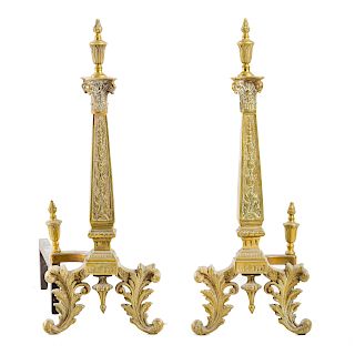 Pair Classical style brass andirons