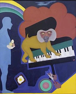 Russian Surrealist 20th C. Oil on Canvas. Baboon