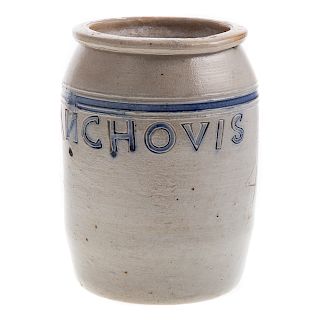 Dutch salt glazed stoneware Anchovis jar