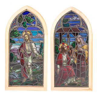 Two religious themed stained glass windows