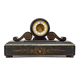 French Beaux Arts slate and marble mantel clock