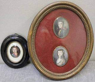 3 Framed Miniature Portrait Paintings on Bone (?).