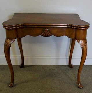 Queen Anne Style Leather Top Game Table.