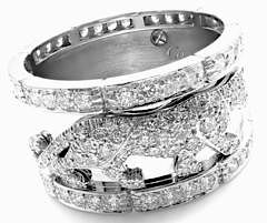 Cartier Walking Panthere Diamond 18k White Gold Band Ring