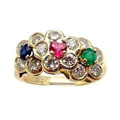  Van Cleef & Arpels VCA 18k Yellow Gold Ruby Emerald Diamond Ring