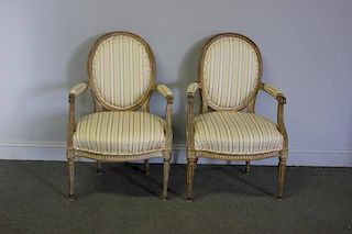 Pair of Louis XVI Upholstered Armchairs.