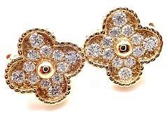 Van Cleef & Arpels 18k Yellow Gold Diamond Vintage Alhambra Earrings