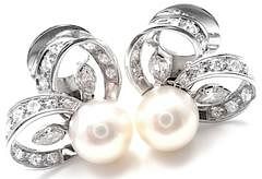 Vintage Marianne Ostier Platinum Diamond Pearl Earrings