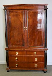 Baker Signed Mahogany & Lacquered 2 Piece Cabinet.