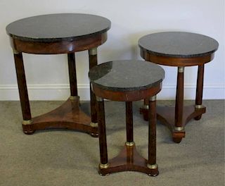 3 French Empire Bronze Mounted Marble Top Tables.