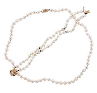 14k Gold Pearl Necklace Bracelet Set
