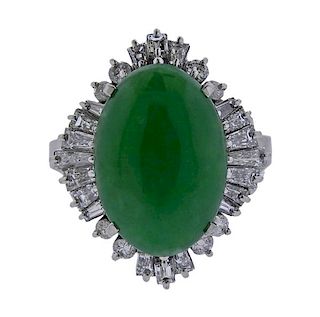 Platinum 6.6ct Jade Diamond Ring 