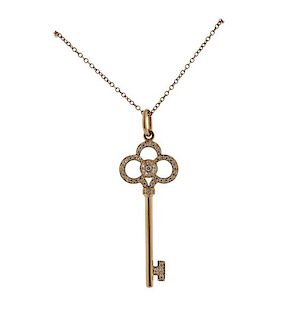 Tiffany &amp; Co 18k Gold Diamond Key Pendant Necklace 
